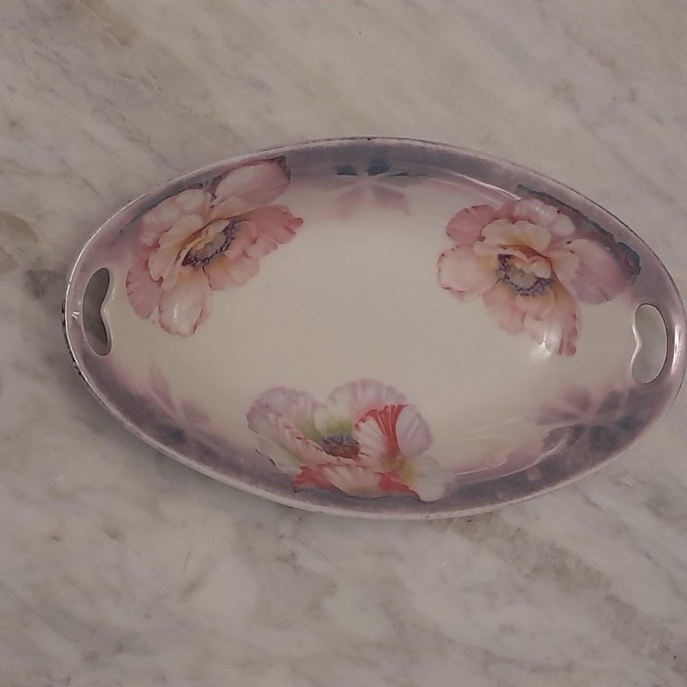 Antique PV Kloster Vessra Germany Hand Painted Floral Dish 8 inches in Length